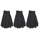 3x 3M Thinsulate Womens Full Finger Knit Gloves Pack - Black (Polar Fleece Thermal Insulation)