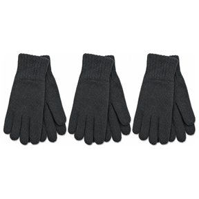3x 3M Thinsulate Womens Full Finger Knit Gloves Pack - Black (Polar Fleece Thermal Insulation)