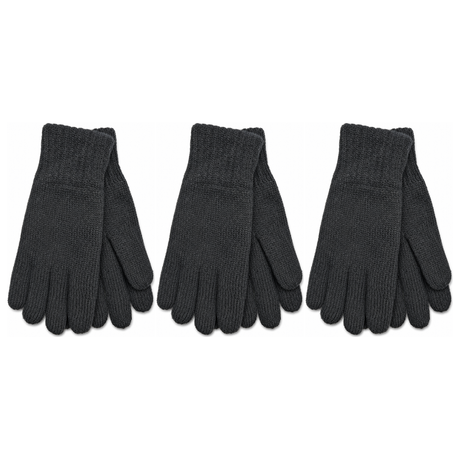 3x 3M Thinsulate Womens Full Finger Knit Gloves Pack - Black (Polar Fleece Thermal Insulation)