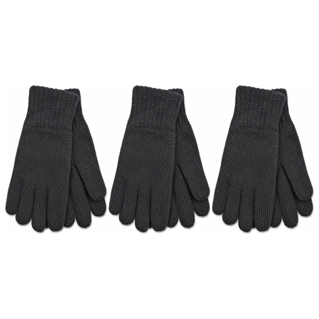 3x 3M Thinsulate Womens Full Finger Knit Gloves Pack - Black (Polar Fleece Thermal Insulation)