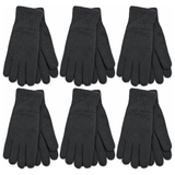 6x 3M Thinsulate Womens Full Finger Knit Gloves Bulk Pack - Black (Polar Fleece Thermal Insulation)