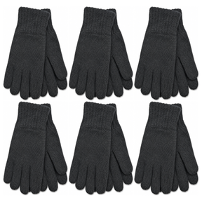 6x 3M Thinsulate Womens Full Finger Knit Gloves Bulk Pack - Black (Polar Fleece Thermal Insulation)