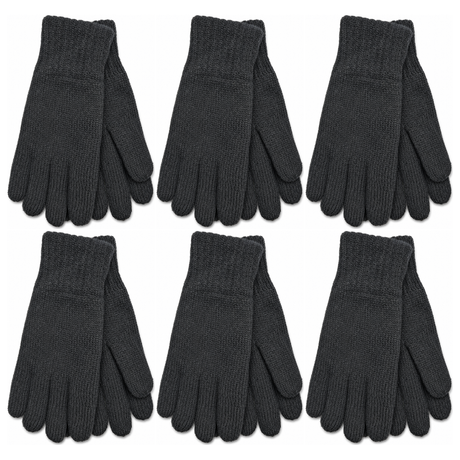 6x 3M Thinsulate Womens Full Finger Knit Gloves Bulk Pack - Black (Polar Fleece Thermal Insulation)