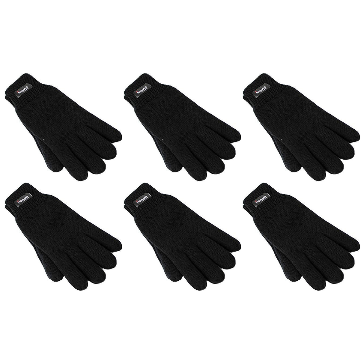 6x Dents 3M Thinsulate Womens Full Finger Knit Black Gloves Bulk Pack - Polar Fleece Thermal Insulation