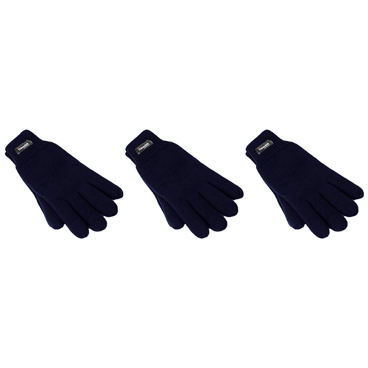 3x Dents 3M Thinsulate Womens Full Finger Knit Navy Gloves Pack - Polar Fleece Thermal Insulation