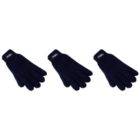 3x Dents 3M Thinsulate Womens Full Finger Knit Navy Gloves Pack - Polar Fleece Thermal Insulation