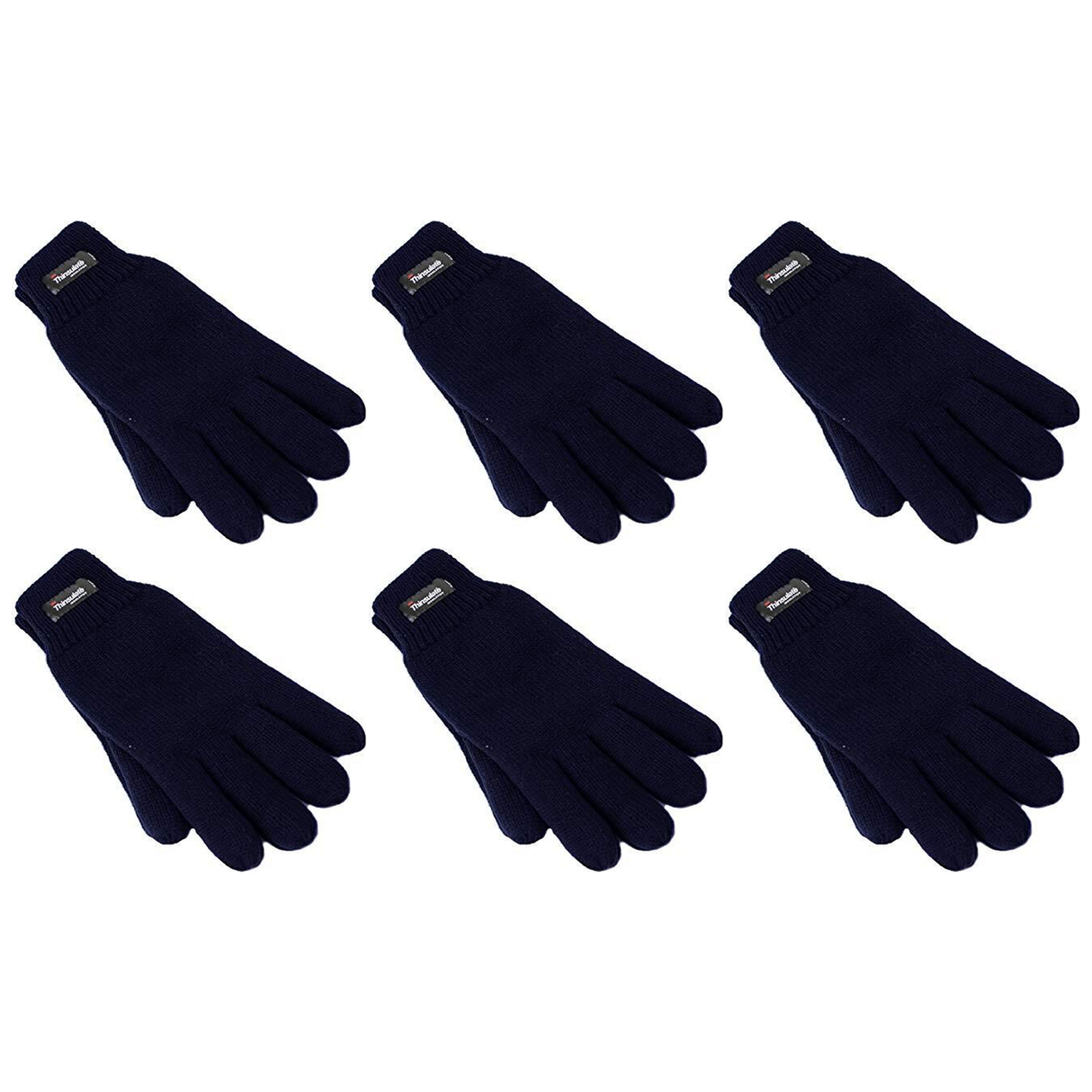 6x Dents 3M Thinsulate Womens Full Finger Knit Navy Gloves Bulk Pack - Polar Fleece Thermal Insulation