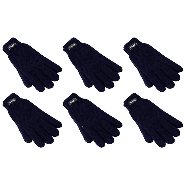 6x Dents 3M Thinsulate Womens Full Finger Knit Navy Gloves Bulk Pack - Polar Fleece Thermal Insulation