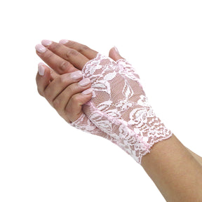 Dents Womens Lace Fingerless Mitten Gloves - Pink