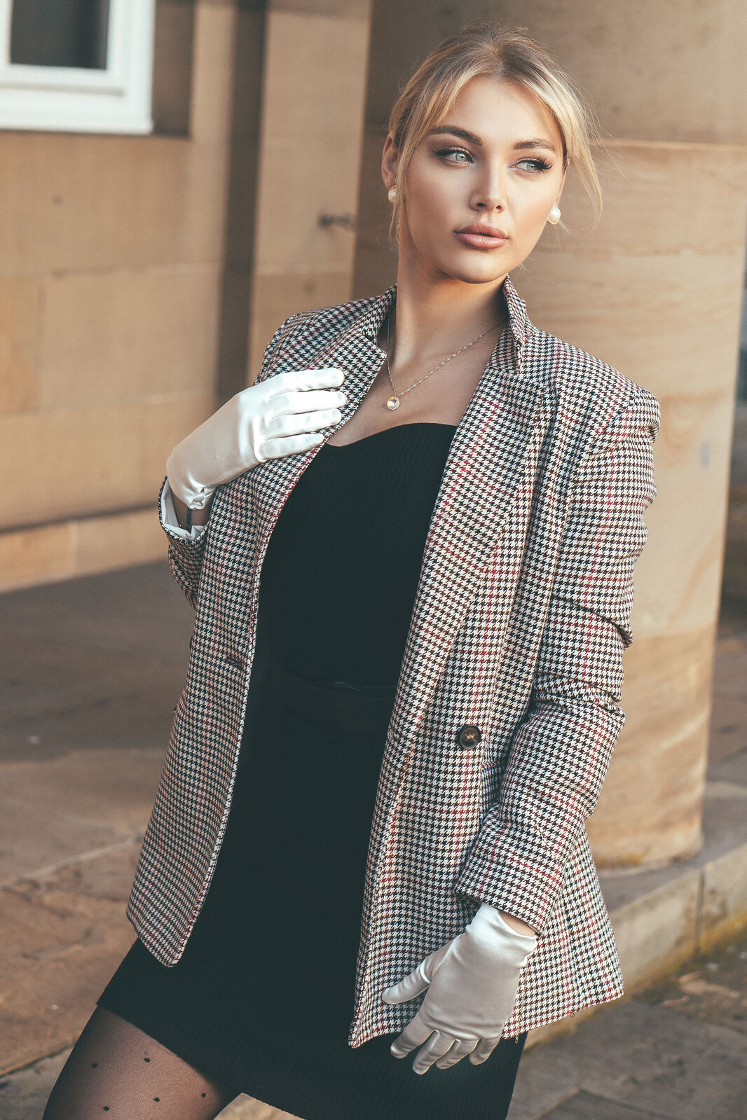 Dents Womens Satin Gloves with 2 Button Trim - White