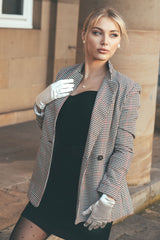 Dents Womens Satin Gloves with 2 Button Trim - White