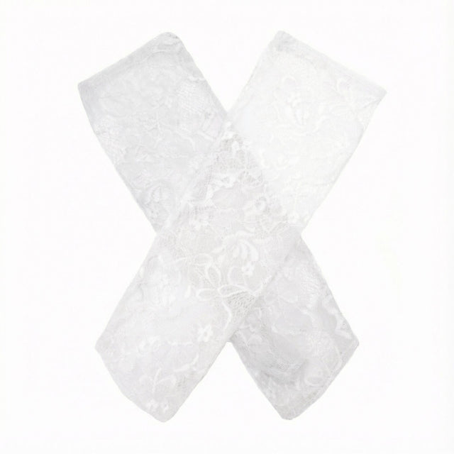 Dents Lace Fingerless Elbow Length Mitten Glove - White
