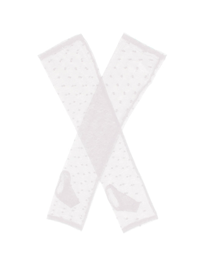 Dents Womens Long Tulle Flock Dot Fingerless Mittens - White