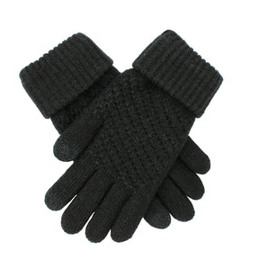 Dents Womens Touchscreen Knit Gloves with Rollover Cuff - Black (iPhone Android)