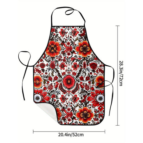Ukrainian Traditional Print Apron - Unisex Vintage Floral Design in Bold Red & Orange