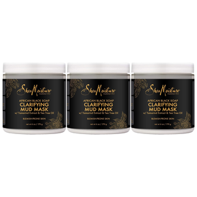 3x Shea Moisture 170g Clarifying Mud Mask Pack - African Black Soap with Tamarind & Tea Tree Oil