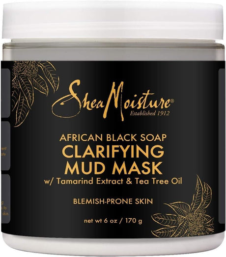 3x Shea Moisture 170g Clarifying Mud Mask Pack - African Black Soap with Tamarind & Tea Tree Oil