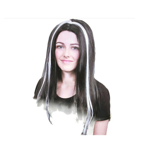 Womens Black/White Vampire Wig - Long Straight Halloween Costume