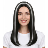 Womens Black/White Vampire Wig - Long Straight Halloween Costume