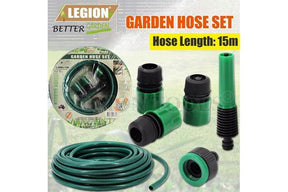 5pc 15m Garden Water Hose Pipe Set w/ Connecting Fittings (Car Wash & Garden Watering)