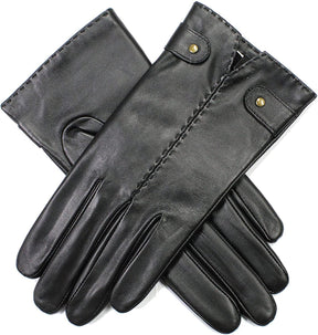 Dents Audrey Womens Leather Gloves with Fleece Lining Hand Stitched - Black