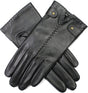 Dents Womens Audrey Leather Gloves w/ Fleece Lining Hand Stitched - Black