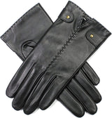 Dents Womens Audrey Leather Gloves w/ Fleece Lining Hand Stitched - Black