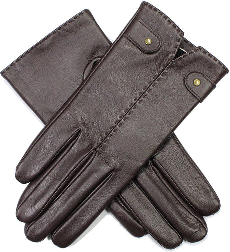 Dents Womens Audrey Leather Gloves with Fleece Lining Hand Stitched - Black