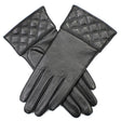 Dents Hazel Womens Leather Gloves with Quilted Cuffs - Black (Fleece Lining)