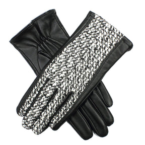 Dents Womens Leather & Boucle Gloves - Black (Warm Winter Elegant)