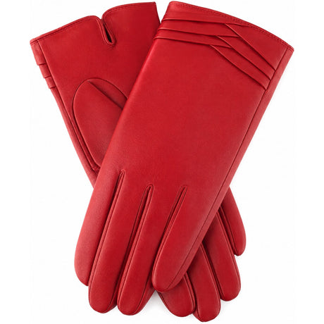 Dents Womens Leather Gloves with Pleat Detail & Fine Fleece Lining - Berry