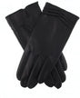 Dents Womens Leather Gloves with Pleat Detail & Fine Fleece Lining - Black - Large