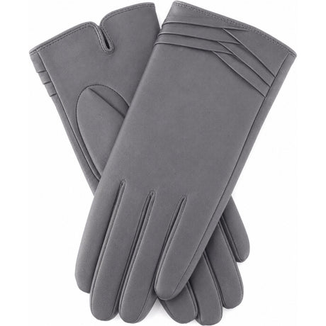 Dents Womens Leather Gloves with Pleat Detail & Fine Fleece Lining - Charcoal