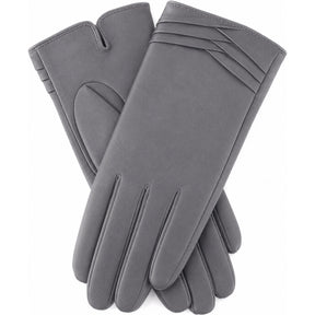 Dents Womens Leather Gloves with Pleat Detail & Fine Fleece Lining - Charcoal