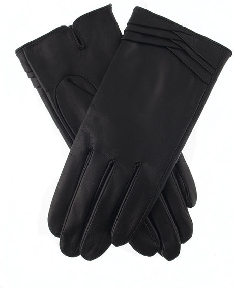 Dents Womens Leather Gloves With Pleat Detail And Fine Fleece Lining - Berry