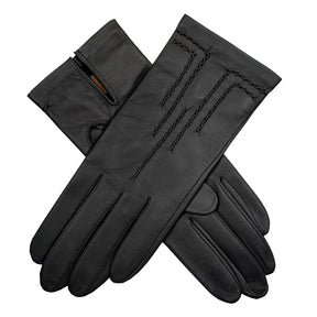 DENTS Womens Leather Gloves with Stitch Detail & Satin Lining Warm Winter in Black