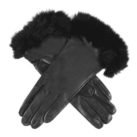 Dents Maria Womens Sheepskin Leather Faux Fur Cuff Gloves - Black