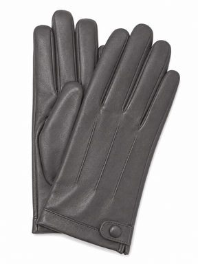 Dents Womens Leather Gloves with Stud Button & 3-Point Stitch - Charcoal