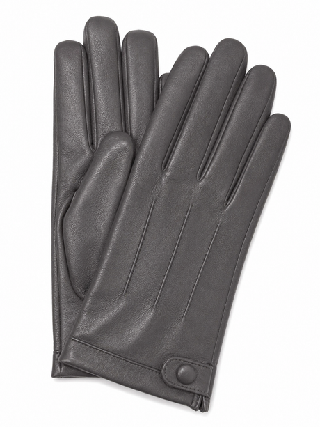 Dents Womens Leather Gloves with Stud Button & 3-Point Stitch - Charcoal