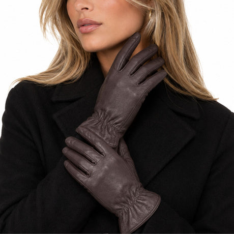Dents Womens Premium Kangaroo Leather Gloves - Chocolate (100% Wool Lined for Winter)
