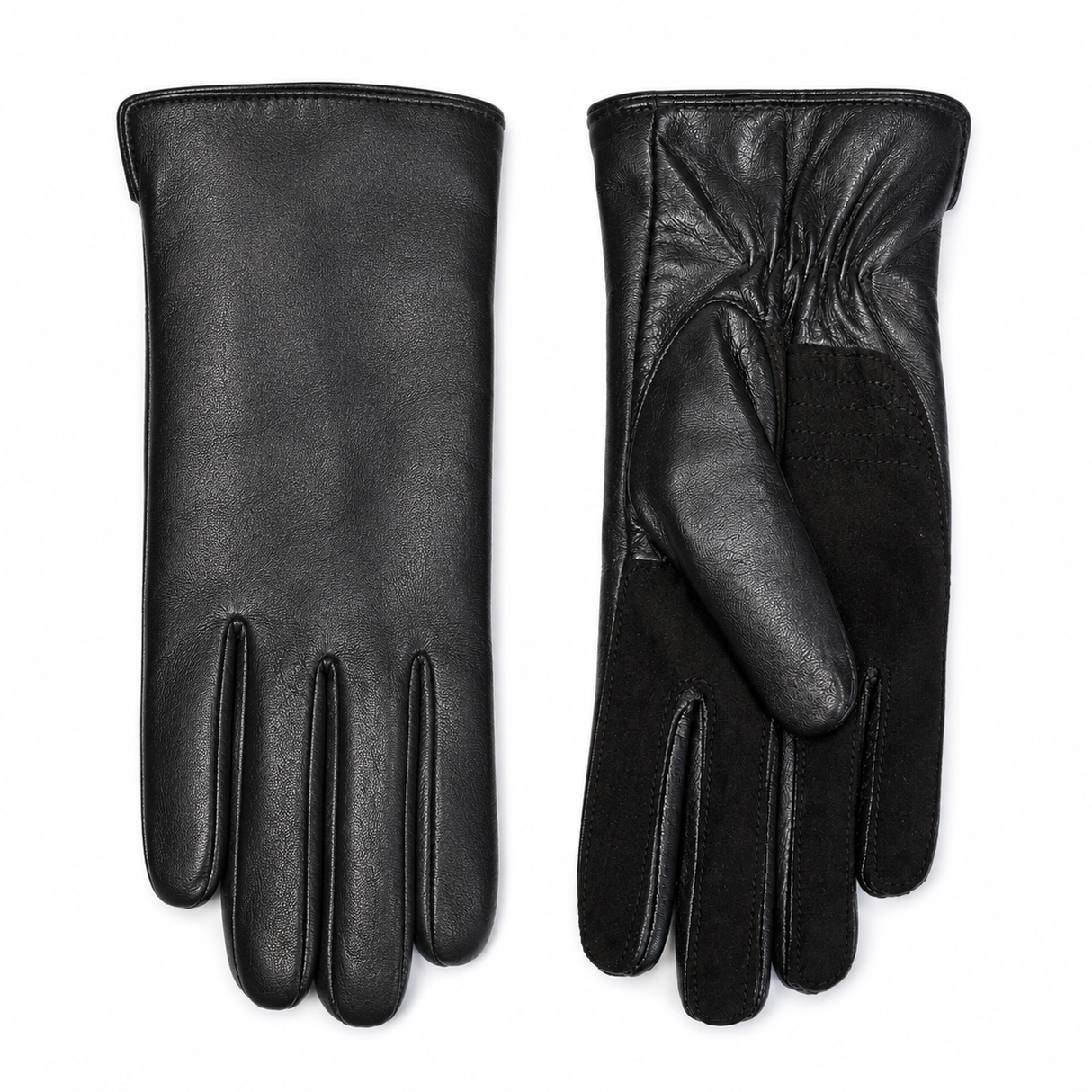 Dents Womens Leather Gloves with Suede Palm - Black