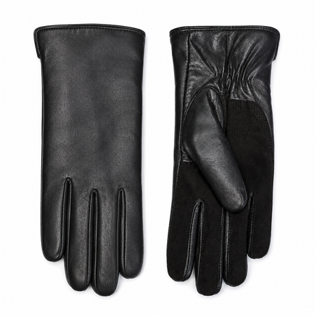 Dents Womens Leather Gloves with Suede Palm - Black