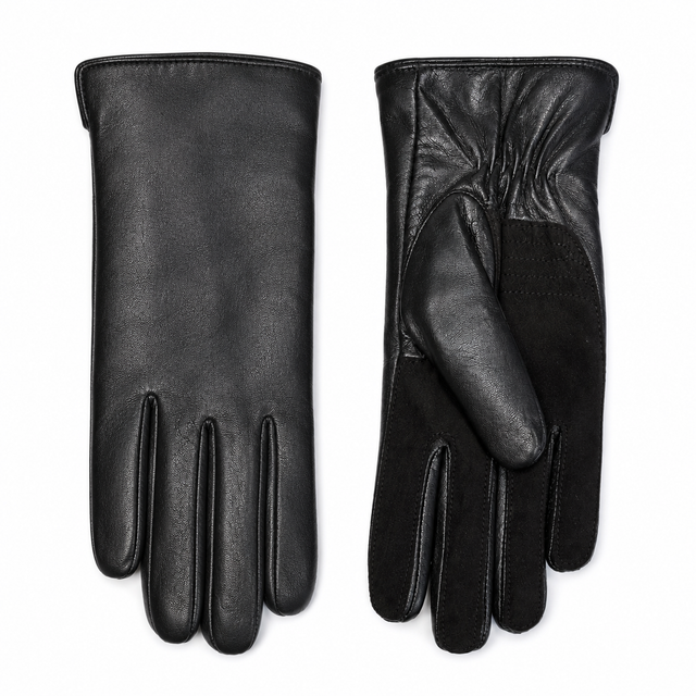 Dents Womens Leather Gloves with Suede Palm - Black
