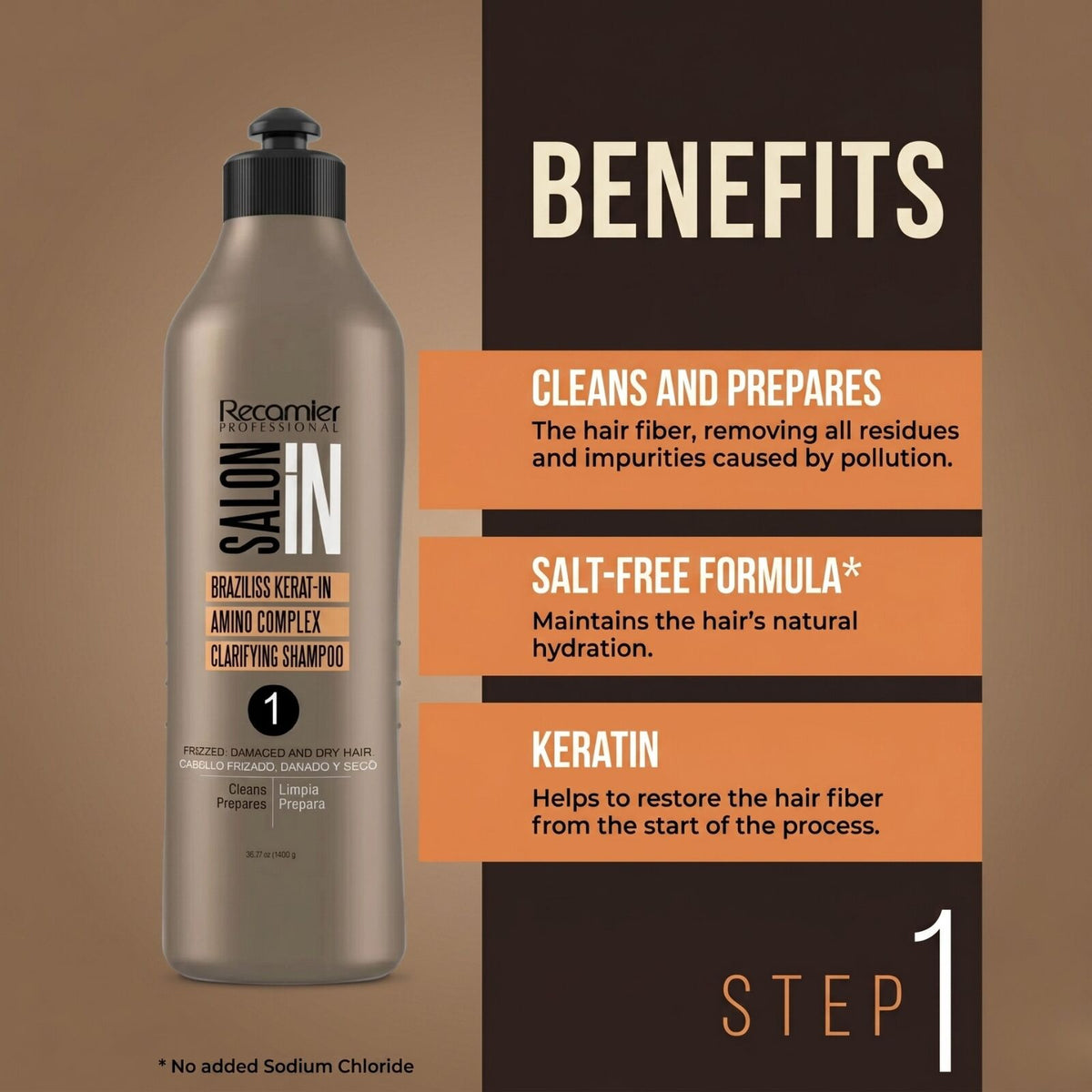 Recamier 1L Pure Keratin Clarifying Shampoo - Smoothing & Straightening (Step 1)