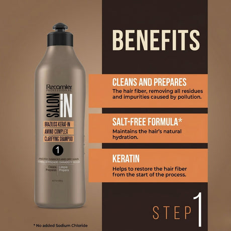 Recamier 1L Pure Keratin Clarifying Shampoo - Smoothing & Straightening (Step 1)