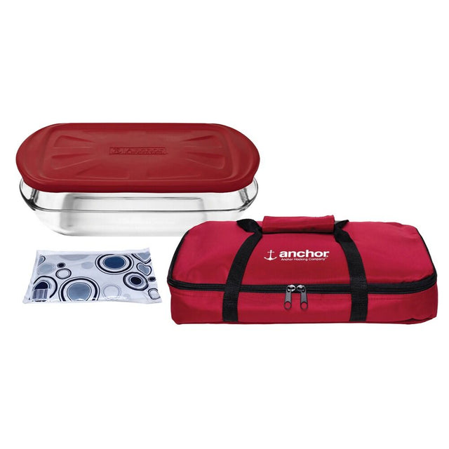 4pc Anchor Hocking Bake-N-Take Hot/Cold Glass Dish Casserole Lid Set - Red