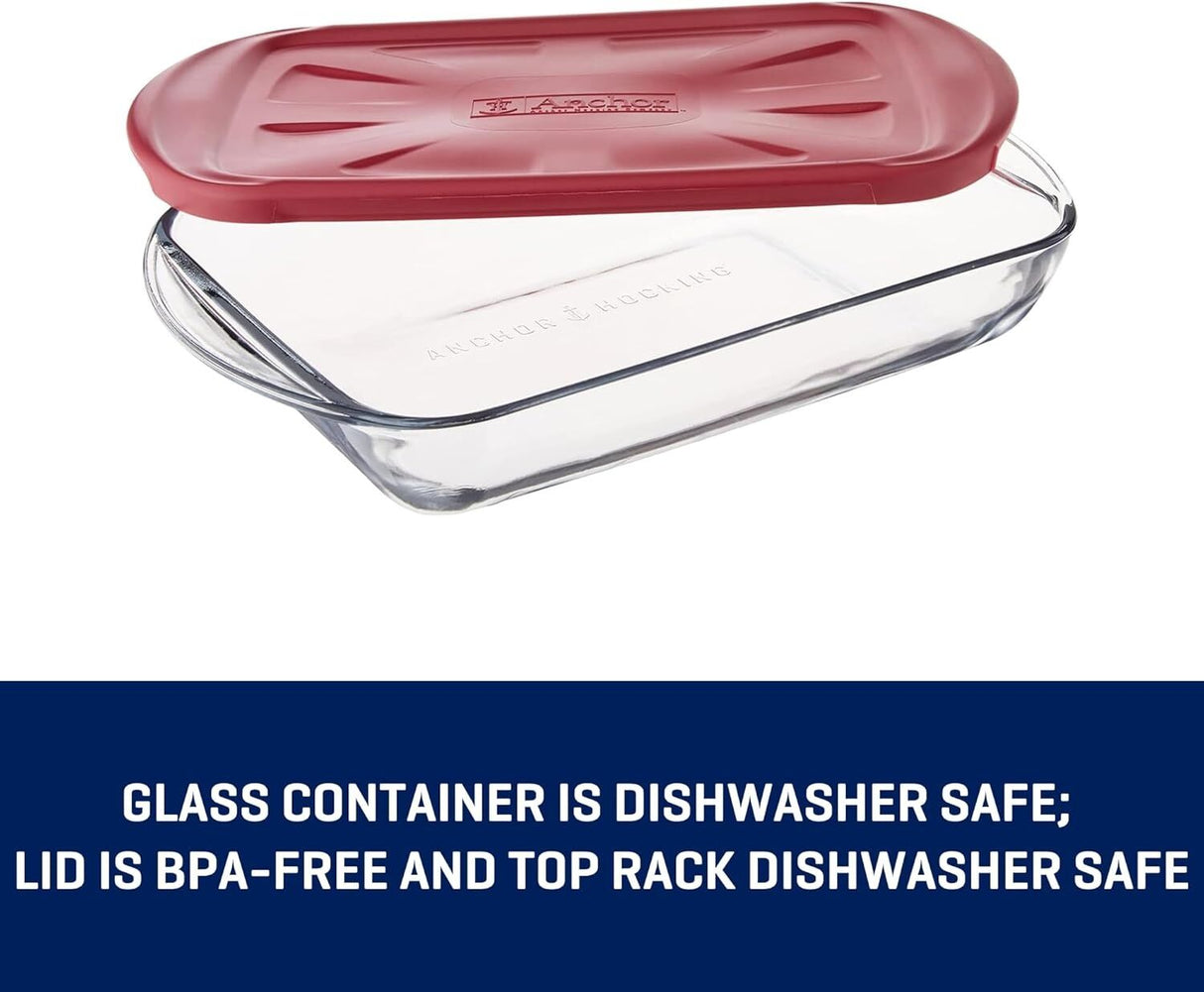 4pc Anchor Hocking Bake-N-Take Hot/Cold Glass Dish Casserole Lid Set - Red