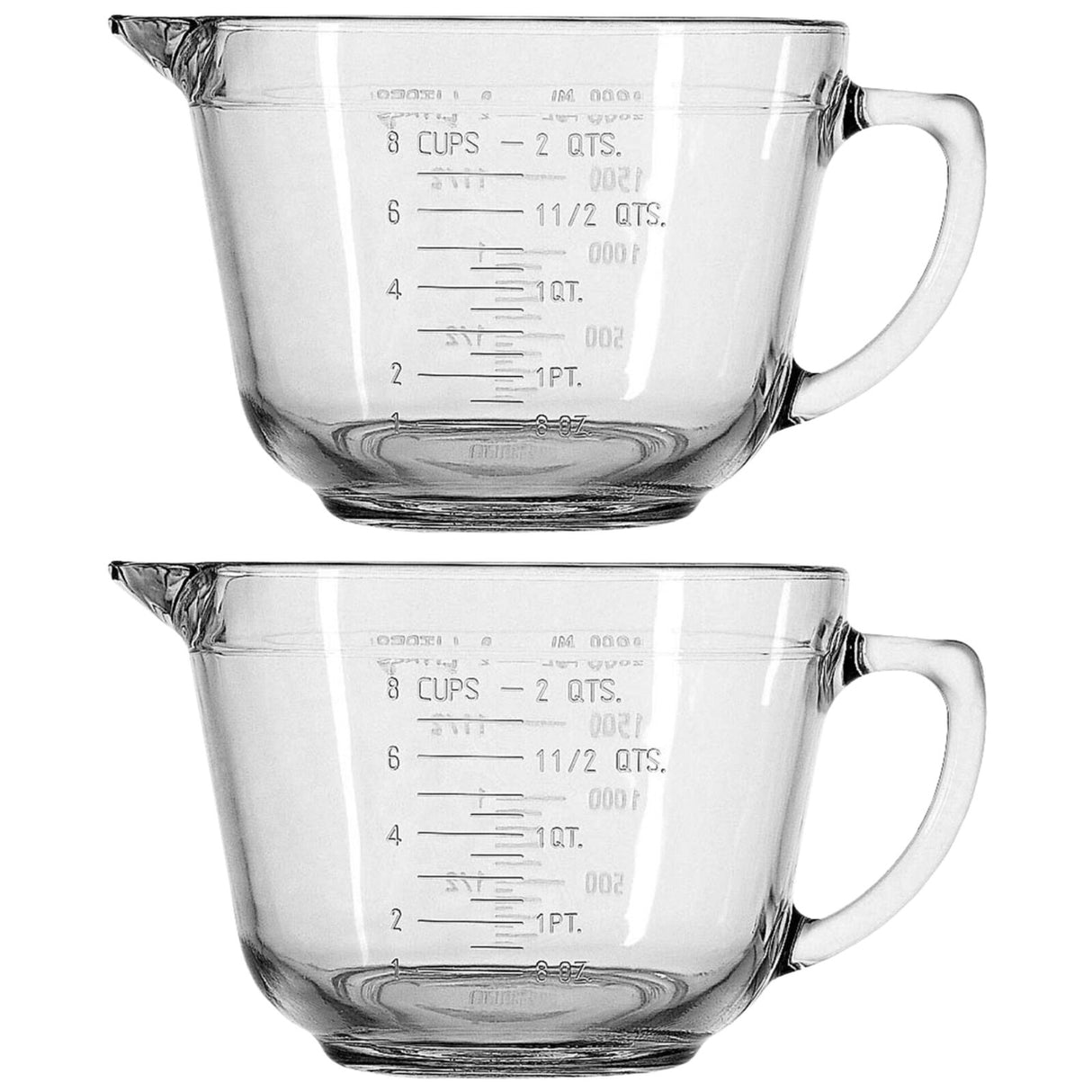 2x Anchor Hocking 2L/8-Cup Glass Batter Bowl Measuring Jug - Clear