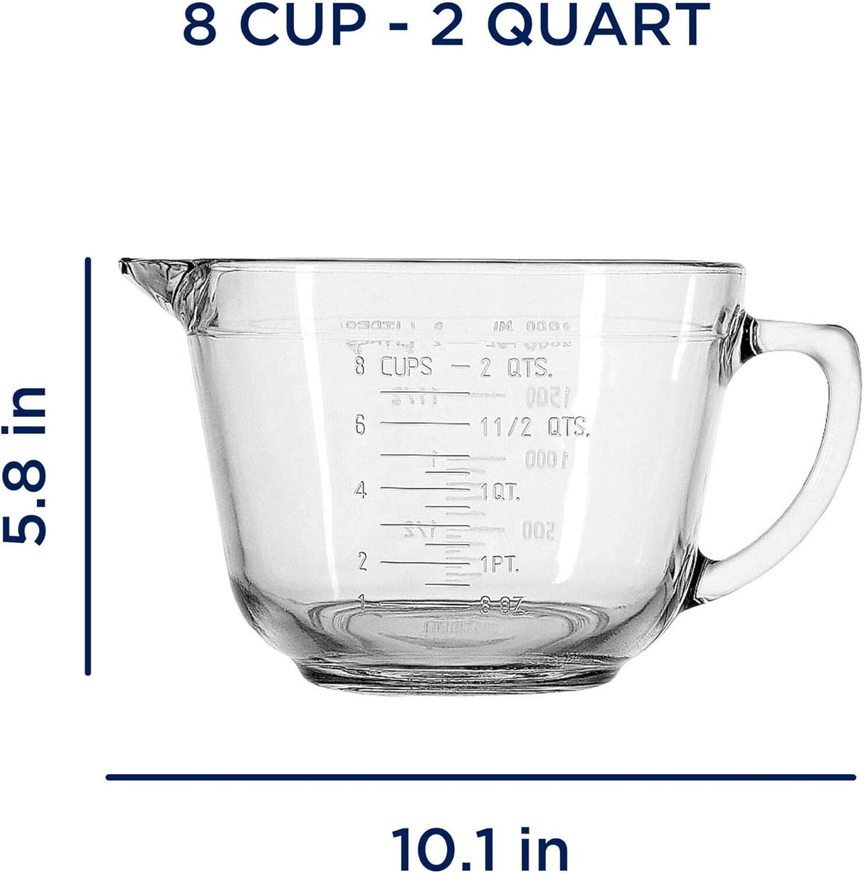 Anchor Hocking 2L/8-Cup Glass Batter Bowl Measuring Jug - Clear