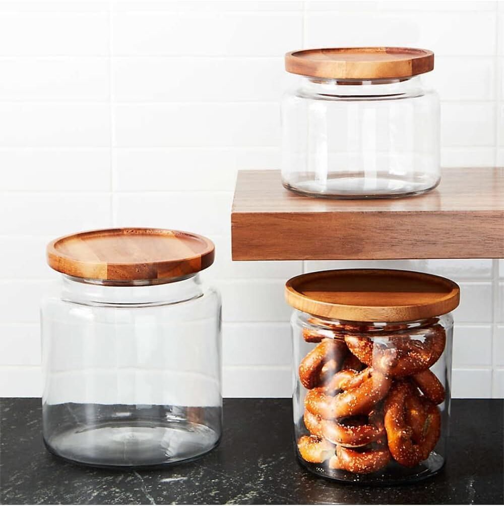 2x Anchor Hocking Montana 1.5L/16cm Glass Jar Container w/ Acacia Lid - Clear